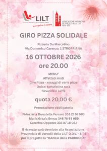 Locandina del giro pizza solidale LILT a Stroppiana, 16 ottobre 2026