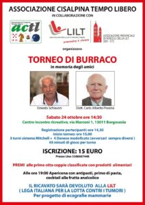 Locandina del torneo di burraco LILT a Borgosesia, 24 ottobre 2026
